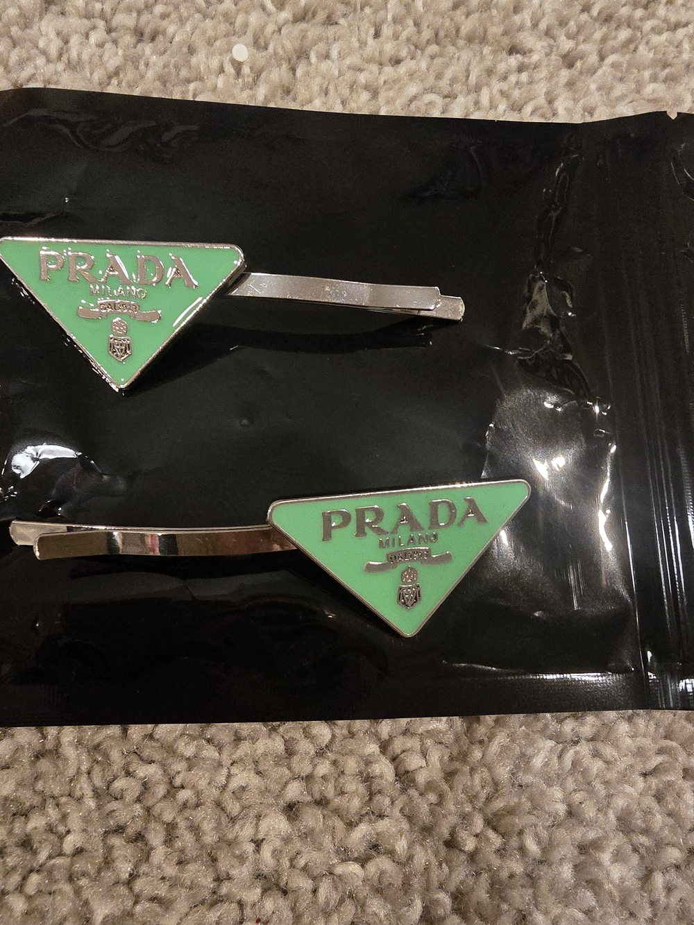 Prada Mint Green Triangle Logo Cuff Link Set - Picture 2 of 5